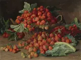 Stillleben mit Erdebeeren by Jean Capeinick, oil on canvas, sold Mar 2021