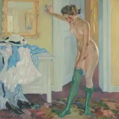 Die grünen Strümpfe by Edward Cucuel, oil on canvas, sold Mar 2021