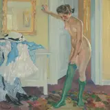 Die grünen Strümpfe by Edward Cucuel, oil on canvas, sold Mar 2021
