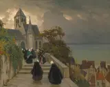 Bretonische Frauen auf dem Weg zur Messe by Viktor Ivanovič Zarubin, 1919, oil, sold Mar 2021