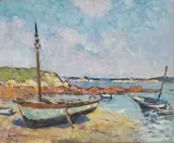 Plage de Montenou (Morbihan), bateau vert by André Wilder, oil on canvas, sold Mar 2021