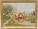 Frühlingslandschaft mit Mühle by Alois Arnegger, oil on canvas, sold Mar 2021