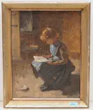 Lesendes Mädchen by Simon Glücklich, 1893, oil, sold Mar 2021