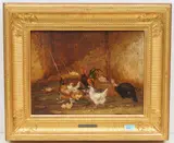 Hühnerhof by Claude Guilleminet, oil on panel, sold Mar 2021