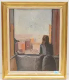 Femme à la fenêtre by Jean Marchand, oil on board, sold Mar 2021