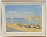 Fischerboote am Strand by Pavlos Pantelakis, oil on canvas, sold Mar 2021