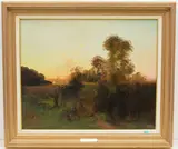 Landschaft mit Weg im Abendrot by Léon Germain Pelouse, oil on canvas, sold Mar 2021