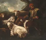 Umkreis Hirt und Herde in einer Landschaft by Philipp Peter Roos, oil on canvas, sold Mar 2021
