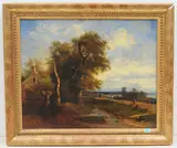 zugeschrieben Weite Landschaft mit Figuren am Bach by Camille Roqueplan, oil on canvas, sold Mar 2021