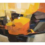 Kilauea by Jared Young Chong, 1976, acrylic collage on board, sold Dec 2022