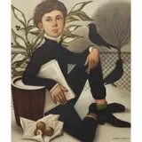 Young Boy with Black Birds by Philippe Henri Noyer, 1953, oil on canvas, sold Dec 2022