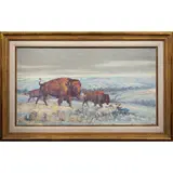 Buffalos in Winter by Ace Powell, oil on canvas, sold Dec 2022