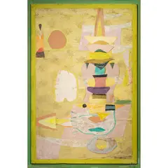 A Tibetan Guru by Jean Varda, mixed media on board, sold Dec 2022