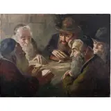 Reading the Talmud by Antal Anton Peczely, oil on canvas, sold Dec 2022