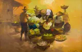 Market Place by Cesar Benaventura, 1968, oil on canvas, sold Dec 2022