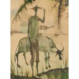 Untitled (Two Bulls) by Romeo Tabuena, 1952, watercolor, sold Dec 2022