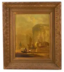 shore scene by Franklin Dullin Briscoe, oil on board, sold Nov 2025