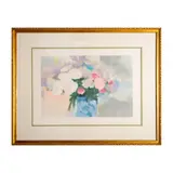 Signed Color Lithograph by Pink Bouquet, Color Lithograph of a beautiful bouquet of flowers in white, sold Dec 2023