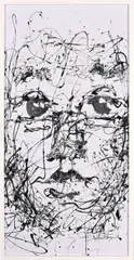 Portrait in Black and White by Simphiwe Mlangeni, acrylic on canvas mounted on board, sold Jul 2024
