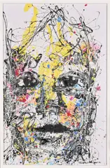Abstract Portrait by Simphiwe Mlangeni, acrylic on canvas mounted on board, sold Jul 2024