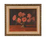 Still Life with Red Roses by Hennie Uys, oil on canvas mounted on board, sold Sep 2024