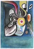 Abstract Portrait by Lucas Mahome, pastel on paper, sold Sep 2024