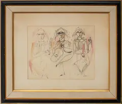 Figural Group by Robert Katzman, 1954, Watercolor and Ink on Paper, sold Aug 2024