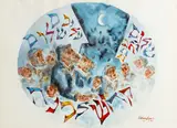 Figural Vignette by Chaim Gross, 1967, Mixed Media on Paper, sold Aug 2024