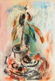 Abstracted Still Life by Greta Loebl, Ink and Watercolor on Paper, sold Aug 2024