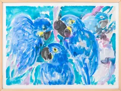 Parrots by Hunt Slonem, 1988, Watercolor on Paper, sold Aug 2024