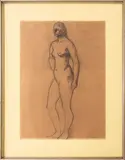 Femme Nue Debout" [Nude Woman Standing] by André Derain, Charcoal on Ingres Laid Paper, sold Aug 2024