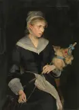 Junge Frau mit Spinnrocken by Julien Renevier, oil on canvas, sold Mar 2021
