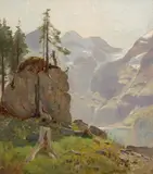 Der Öschinensee by Auguste Veillon, oil, sold Mar 2021