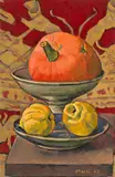 Stillleben mit Kürbis und Quitten, 1962 by Conrad Meili, oil on board, sold Mar 2021