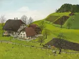 Berner Bauerngehöft im Vorfrühling by Helen Güdel, tempera, sold Mar 2021