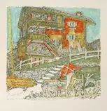Bündner Haus by Alois Carigiet, 1977, color lithograph, sold Mar 2021