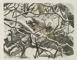 Eule im Schnee by Robert Hainard, 1958, color woodcut, sold Mar 2021