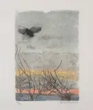 Sonnenuntergang by Robert Hainard, 1984, color woodcut, sold Mar 2021