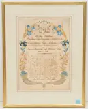 Glückwunschschreiben "Bey Anlaas der Ehelichen Einsegnung Herren Johan Caspar Guggenbühl von Küsnacht und Jungfer Elisabetha Hotz von Aussersihl...", datiert 19 by Kanton Zürich, watercolor, offered Mar 2021