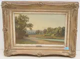 Baumbestandene Landschaftsstudie mit Weiher by Jean Philippe George, oil on paper, sold Mar 2021