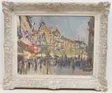 Zürich, Sechseläutenumzug in der Bahnhofstrasse by Fritz Hug, oil on canvas, sold Mar 2021