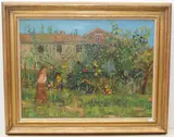 Im Garten vor dem Haus by Margherita Osswald-Toppi, oil on canvas, sold Mar 2021