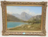 Landschaftsstudie mit kleinem See und Gebirgszug by Friedrich Zimmermann, oil on paper, offered Mar 2021