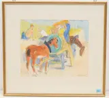 Bauern mit Pferden by Wilhelm Gimmi, 1960, watercolor, offered Mar 2021