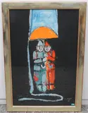 Zwei Clowns unterm Regenschirm by Rudolf Mirer, 1988, color lithograph, sold Mar 2021