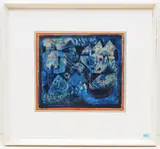 Komposition in Blau by Hans Rudolf Strupler, mixed media, sold Mar 2021