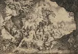Zugeschrieben Die badenden Nymphen in einer Felshöhle by Christian Wilhlem Ernst Dietrich, pen and ink, offered Dec 2020