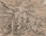 Monatsbild September (Traubenlese) by Matthäus Merian, pen and ink, offered Dec 2020