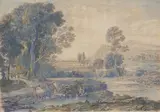 Landschaft mit der Flucht nach Aegypten by Adrian Zingg, watercolor, offered Dec 2020