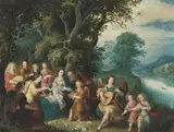 und Caullery, Louis de (Cambrai 1580–1621 Antwerpen) Heilige Familie mit musizierenden Engeln in einer Landschaft by Abraham Govaerts, oil on copper, sold Dec 2020